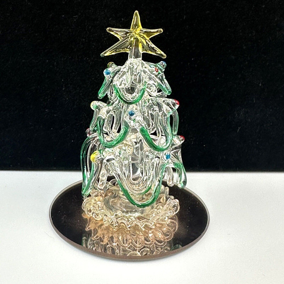 Vintage Spun Glass Christmas Tree & Candle Sticks Hand Blown Green Red Accents - Picture 2 of 9